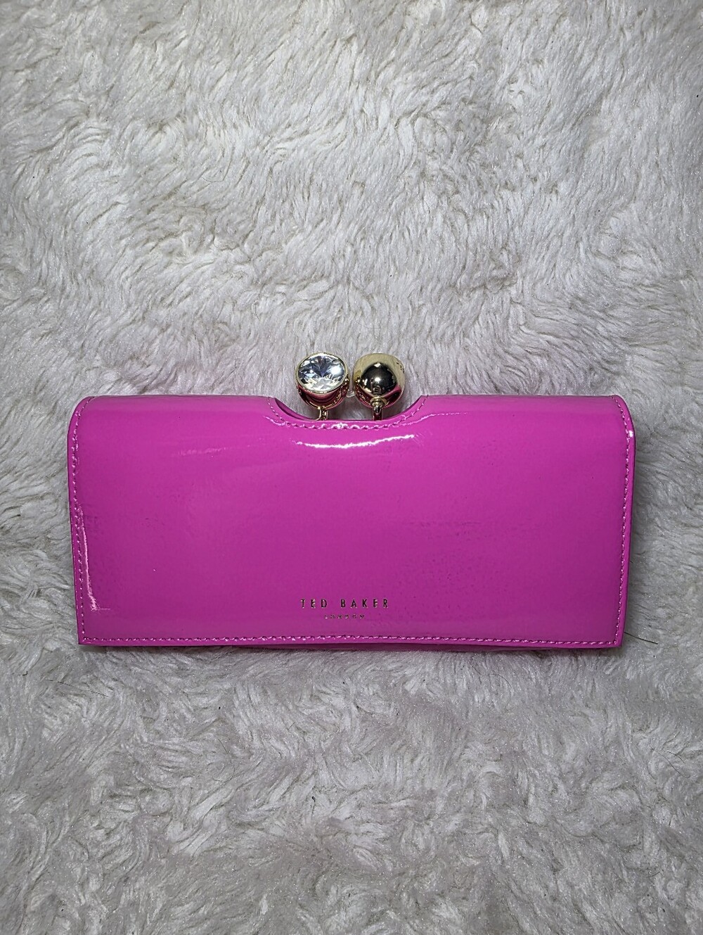Ted Baker London Elador Hot Pink Patent Leather Crystal Bobble Matinee Wallet